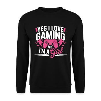 Ich leieb Gaming und bin eine Frau – Gaming Girl - Unisex Pullover - Schwarz - Vorne - Alina (178cm) & Michal (187cm)