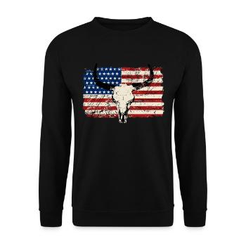 Buffalo Skull - USA Flag - Vintage Look - Sweat-shirt Unisexe - noir - Devant - Alina (178cm) & Michal (187cm)