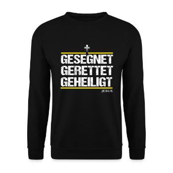 Jesus Rettet Gesegnet Gerettet Geheiligt Christus - Unisex Pullover - Schwarz - Vorne - Alina (178cm) & Michal (187cm)