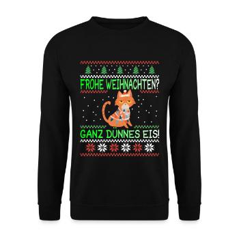 Frohe Weihnachten Dünnes Eis Heiligabend Katze - Unisex Pullover - Schwarz - Vorne - Alina (178cm) & Michal (187cm)