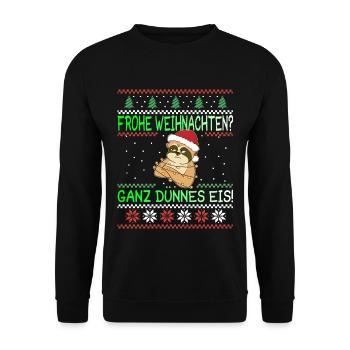 Frohe Weihnachten Dünnes Eis Faultier Geschenk - Unisex Pullover - Schwarz - Vorne - Alina (178cm) & Michal (187cm)