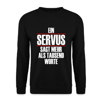 Servus Bayern Bayrischer Dialekt München Geschenk - Unisex Pullover - Schwarz - Vorne - Alina (178cm) & Michal (187cm)