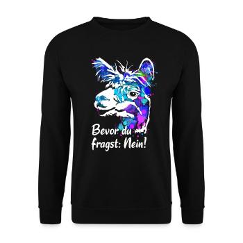 Alpaca Llama Colorful - Before you ask no - Unisex Sweatshirt - black - Front - Alina (178cm) & Michal (187cm)