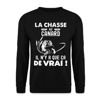 Chasse canard chasseur petits gibier idée cadeau - Sweat-shirt Unisexe - noir - Devant - Alina (178cm) & Michal (187cm)