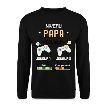 Futur papa jeux video avec futur fils - Sweat-shirt Unisexe - noir - Devant - Alina (178cm) & Michal (187cm)
