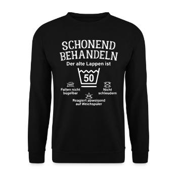 Schonend Behandeln - 50.Geburtstag - Der alte - Unisex Pullover - Schwarz - Vorne - Alina (178cm) & Michal (187cm)