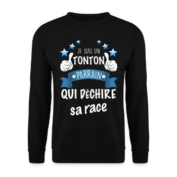 Tonton Parrain Que j'aime Expression Drôle - Sweat-shirt Unisexe - noir - Devant - Alina (178cm) & Michal (187cm)