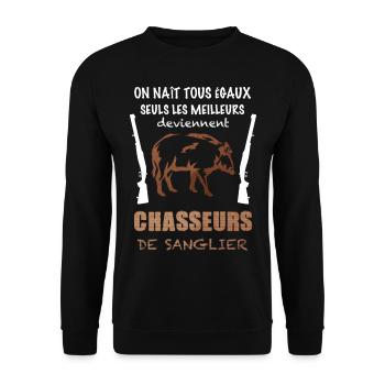 Chasseur De Sanglier Cadeau Drôle - Sweat-shirt Unisexe - noir - Devant - Alina (178cm) & Michal (187cm)