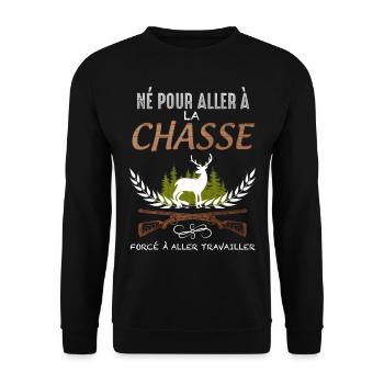 Né Pour La Chasse Au Gros Gibier - Sweat-shirt Unisexe - noir - Devant - Alina (178cm) & Michal (187cm)