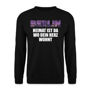 Berliner Spruch Herz Heimat Berlin - Unisex Pullover - Schwarz - Vorne - Alina (178cm) & Michal (187cm)