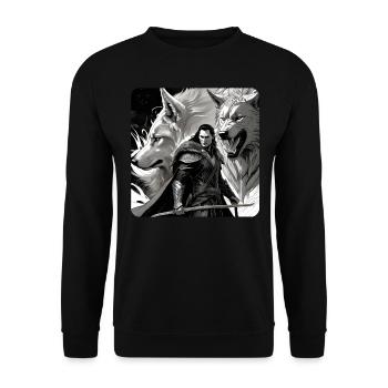 Loki mit Fenris Wolf Asgard Ragnarok - Unisex Pullover - Schwarz - Vorne - Alina (178cm) & Michal (187cm)