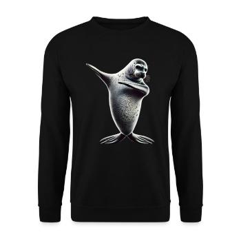 Funny Dabbing Seal Animal Lover Safari Ocean - Unisex Sweatshirt - black - Front - Alina (178cm) & Michal (187cm)