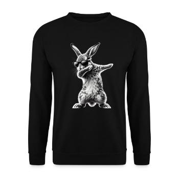 Lustiges Dabbing Kaninchen Tierliebhaber Tiere - Unisex Pullover - Schwarz - Vorne - Alina (178cm) & Michal (187cm)