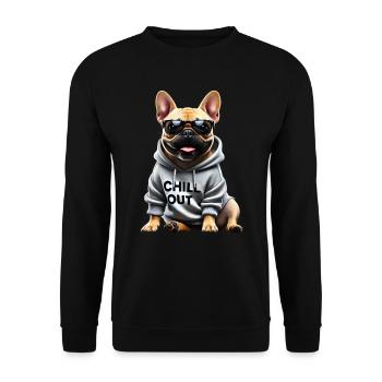 Funny French Bulldog Chill Out Chill Out - Unisex Sweatshirt - black - Front - Alina (178cm) & Michal (187cm)