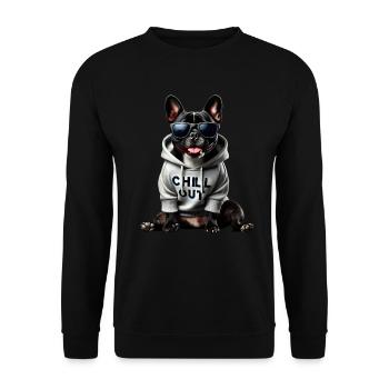 Funny French Bulldog Chill Out Chill Out - Unisex Sweatshirt - black - Front - Alina (178cm) & Michal (187cm)