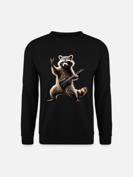 Lustiges Rock Gitarre Waschbär Musik Tierliebhaber - Unisex Pullover - Schwarz