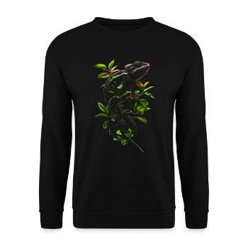 Chamäleon Motiv Tier Tierliebhaber Reptilien Echse - Unisex Pullover - Schwarz - Vorne - Alina (178cm) & Michal (187cm)