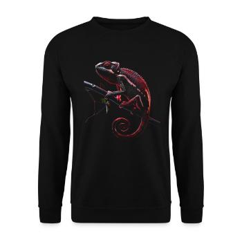 Chamäleon Motiv Tier Tierliebhaber Reptilien Echse - Unisex Pullover - Schwarz - Vorne - Alina (178cm) & Michal (187cm)