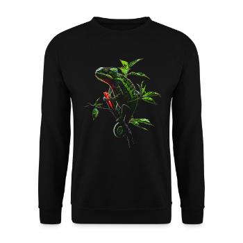 Chamäleon Motiv Tier Tierliebhaber Reptilien Echse - Unisex Pullover - Schwarz - Vorne - Alina (178cm) & Michal (187cm)