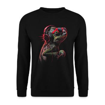 Chameleon Animal Animal Lover Headphones Reptiles - Unisex Sweatshirt - black - Front - Alina (178cm) & Michal (187cm)