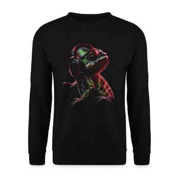 Chameleon Animal Animal Lover Headphones Reptiles - Unisex Sweatshirt - black - Front - Alina (178cm) & Michal (187cm)