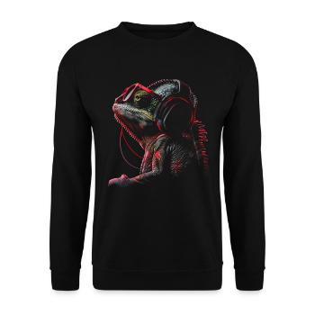 Chameleon Animal Animal Lover Headphones Reptiles - Unisex Sweatshirt - black - Front - Alina (178cm) & Michal (187cm)