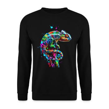 Chameleon Motif Animal Animal Lover Reptile Lizard - Unisex Sweatshirt - black - Front - Alina (178cm) & Michal (187cm)