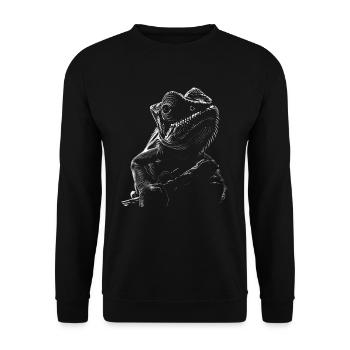 Chamäleon Motiv Tier Tierliebhaber Reptilien Echse - Unisex Pullover - Schwarz - Vorne - Alina (178cm) & Michal (187cm)