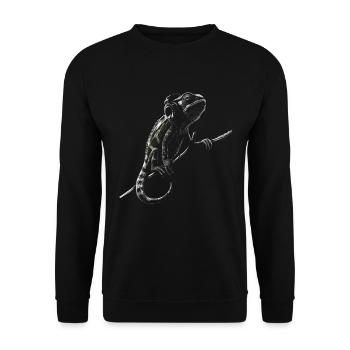 Chamäleon Motiv Tier Tierliebhaber Reptilien Echse - Unisex Pullover - Schwarz - Vorne - Alina (178cm) & Michal (187cm)