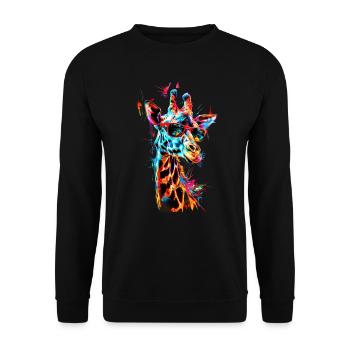 Giraffen Motiv Tier Tierliebhaber Wildlife Safari - Unisex Pullover - Schwarz - Vorne - Alina (178cm) & Michal (187cm)