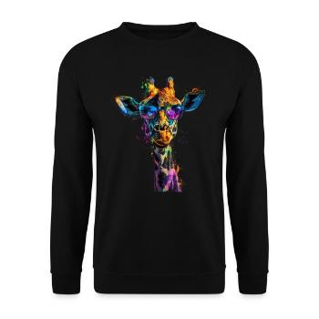 Giraffen Motiv Tier Tierliebhaber Wildlife Safari - Unisex Pullover - Schwarz - Vorne - Alina (178cm) & Michal (187cm)