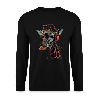 Giraffen Motiv Tier Tierliebhaber Kopfhörer Kunst - Unisex Pullover - Schwarz - Vorne - Alina (178cm) & Michal (187cm)