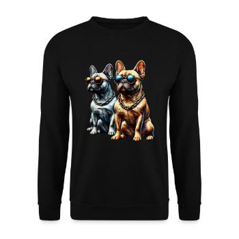 Lustige Französische Bulldogge Kunst Tier Hunde - Unisex Pullover - Schwarz - Vorne - Alina (178cm) & Michal (187cm)