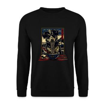 Motif Chien Manga Ramen Nouille Chien Anime Art - Sweat-shirt Unisexe - noir - Devant - Alina (178cm) & Michal (187cm)
