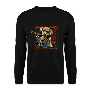 Motif Chien Manga Ramen Nouille Chien Anime Art - Sweat-shirt Unisexe - noir - Devant - Alina (178cm) & Michal (187cm)