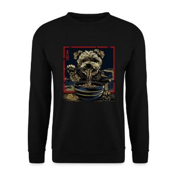 Motif Chien Manga Ramen Nouille Chien Anime Art - Sweat-shirt Unisexe - noir - Devant - Alina (178cm) & Michal (187cm)