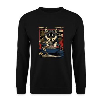 Motif Chien Manga Ramen Nouille Chien Anime Art - Sweat-shirt Unisexe - noir - Devant - Alina (178cm) & Michal (187cm)