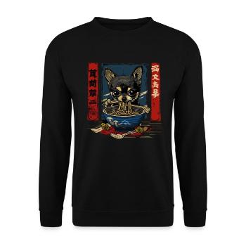 Motif Chien Manga Ramen Nouille Chien Anime Art - Sweat-shirt Unisexe - noir - Devant - Alina (178cm) & Michal (187cm)