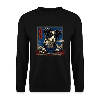 Motif Chien Manga Ramen Nouille Chien Anime Art - Sweat-shirt Unisexe - noir - Devant - Alina (178cm) & Michal (187cm)
