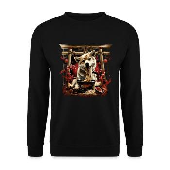 Motif Chien Manga Ramen Nouille Chien Anime Art - Sweat-shirt Unisexe - noir - Devant - Alina (178cm) & Michal (187cm)