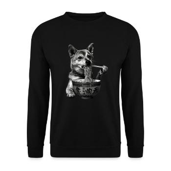 Motif Chien Manga Ramen Nouille Chien Anime Art - Sweat-shirt Unisexe - noir - Devant - Alina (178cm) & Michal (187cm)