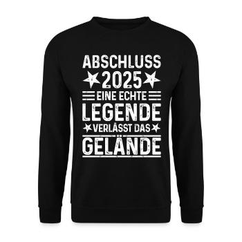 Abschluss 2025 Eine Legende verlässt das Gelände - Unisex Pullover - Schwarz - Vorne - Alina (178cm) & Michal (187cm)