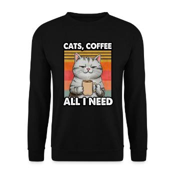 Lustiges Katze Kunst Katzenbesitzer Katzen Kaffee - Unisex Pullover - Schwarz - Vorne - Alina (178cm) & Michal (187cm)