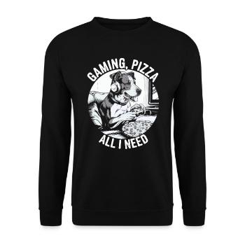 Funny Dog Gaming Pizza Gamer Gamer Gaming - Unisex Sweatshirt - black - Front - Alina (178cm) & Michal (187cm)