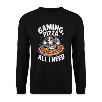 Funny Dog Gaming Pizza Gamer Gamer Gaming - Unisex Sweatshirt - black - Front - Alina (178cm) & Michal (187cm)