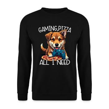 Funny Dog Gaming Pizza Gamer Gamer Gaming - Unisex Sweatshirt - black - Front - Alina (178cm) & Michal (187cm)
