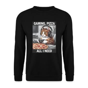 Funny Cats Gaming Pizza Gamer Gamer Gaming - Unisex Sweatshirt - black - Front - Alina (178cm) & Michal (187cm)