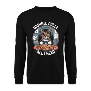 Drôles de chats Jeux Pizza Gamer Gamer Jeux - Sweat-shirt Unisexe - noir - Devant - Alina (178cm) & Michal (187cm)