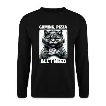 Drôles de chats Jeux Pizza Gamer Gamer Jeux - Sweat-shirt Unisexe - noir - Devant - Alina (178cm) & Michal (187cm)