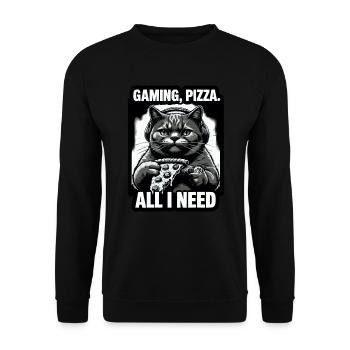 Funny Cats Gaming Pizza Gamer Gamer Gaming - Unisex Sweatshirt - black - Front - Alina (178cm) & Michal (187cm)